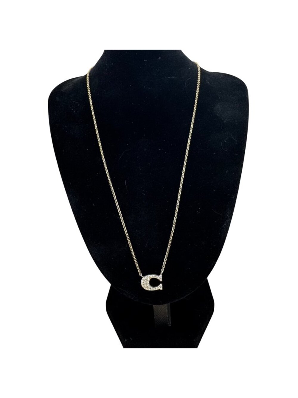 Coach Silver-Tone C Pendant Necklace With Crystals Lobster Clasp Closure